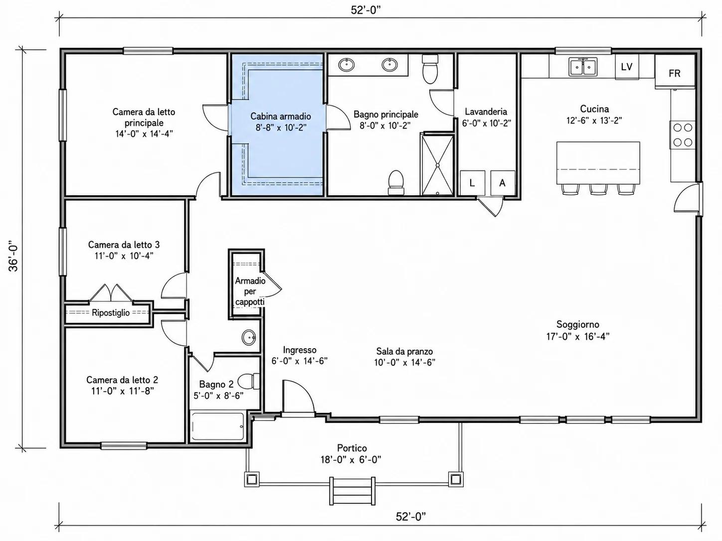 Un'area spennellata ridisegnata in una cabina armadio nell'editor di planimetrie AI