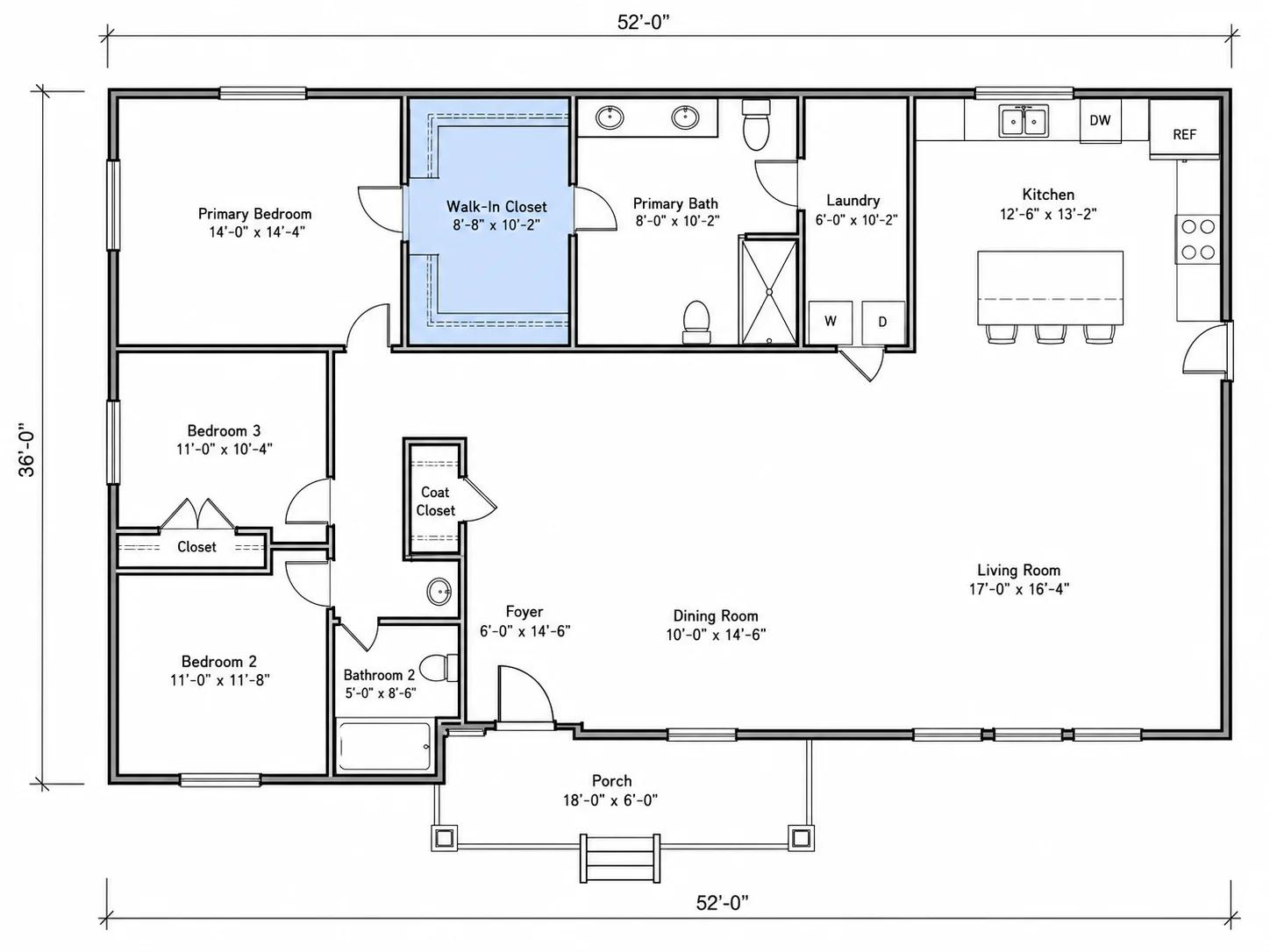 A brushed region redrawn into a walk-in closet