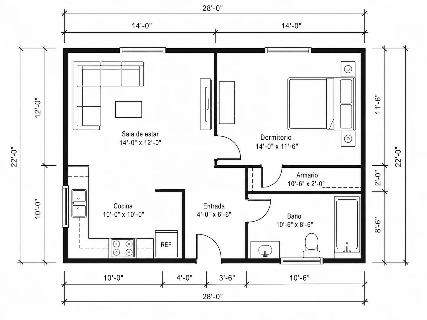 Foto de habitación convertida en un plano con dimensiones etiquetadas