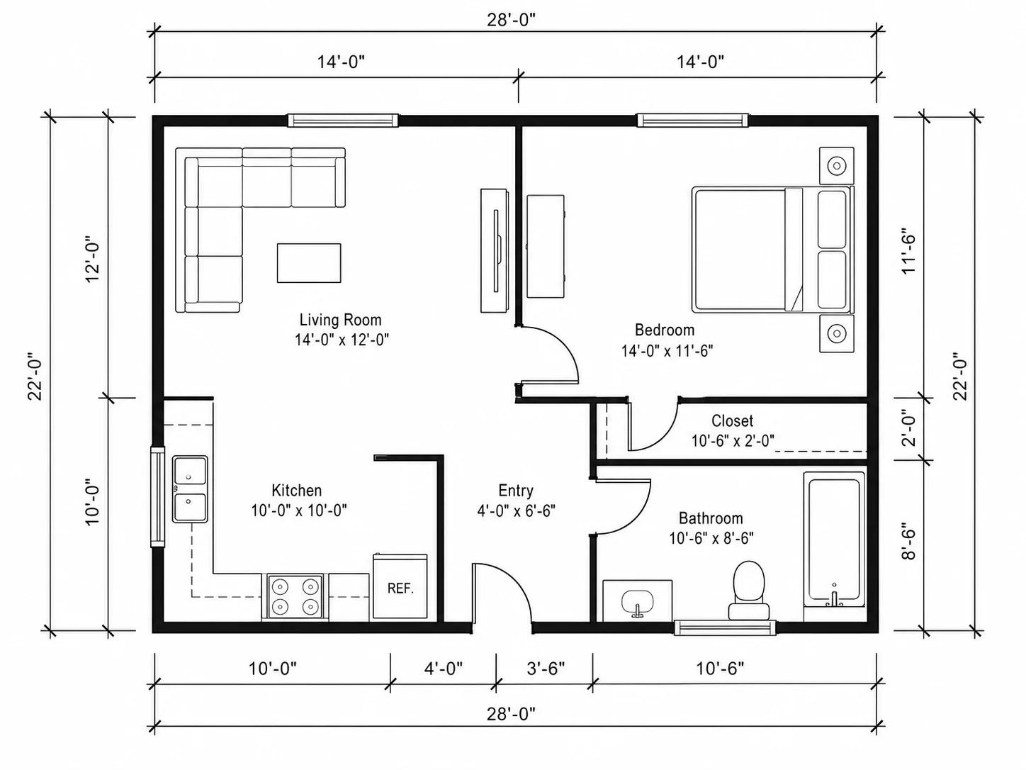 Room photo converted into a floor plan with labeled dimensions