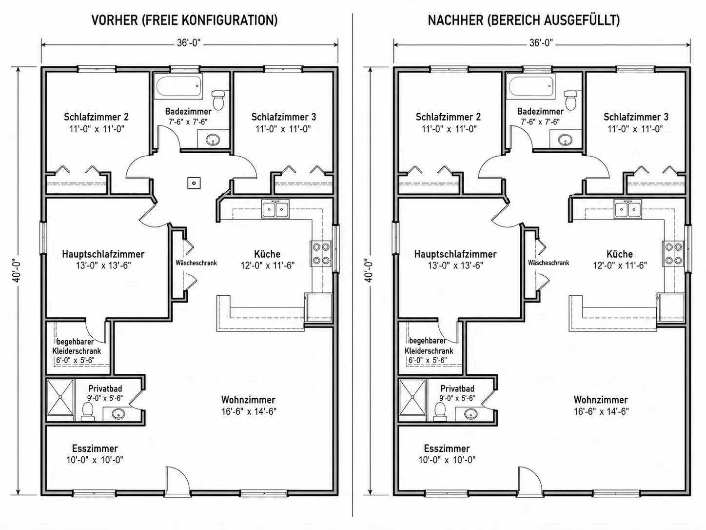 Objekt aus einem Grundriss entfernt und der Bereich passend zum Umgebungsstil gefüllt