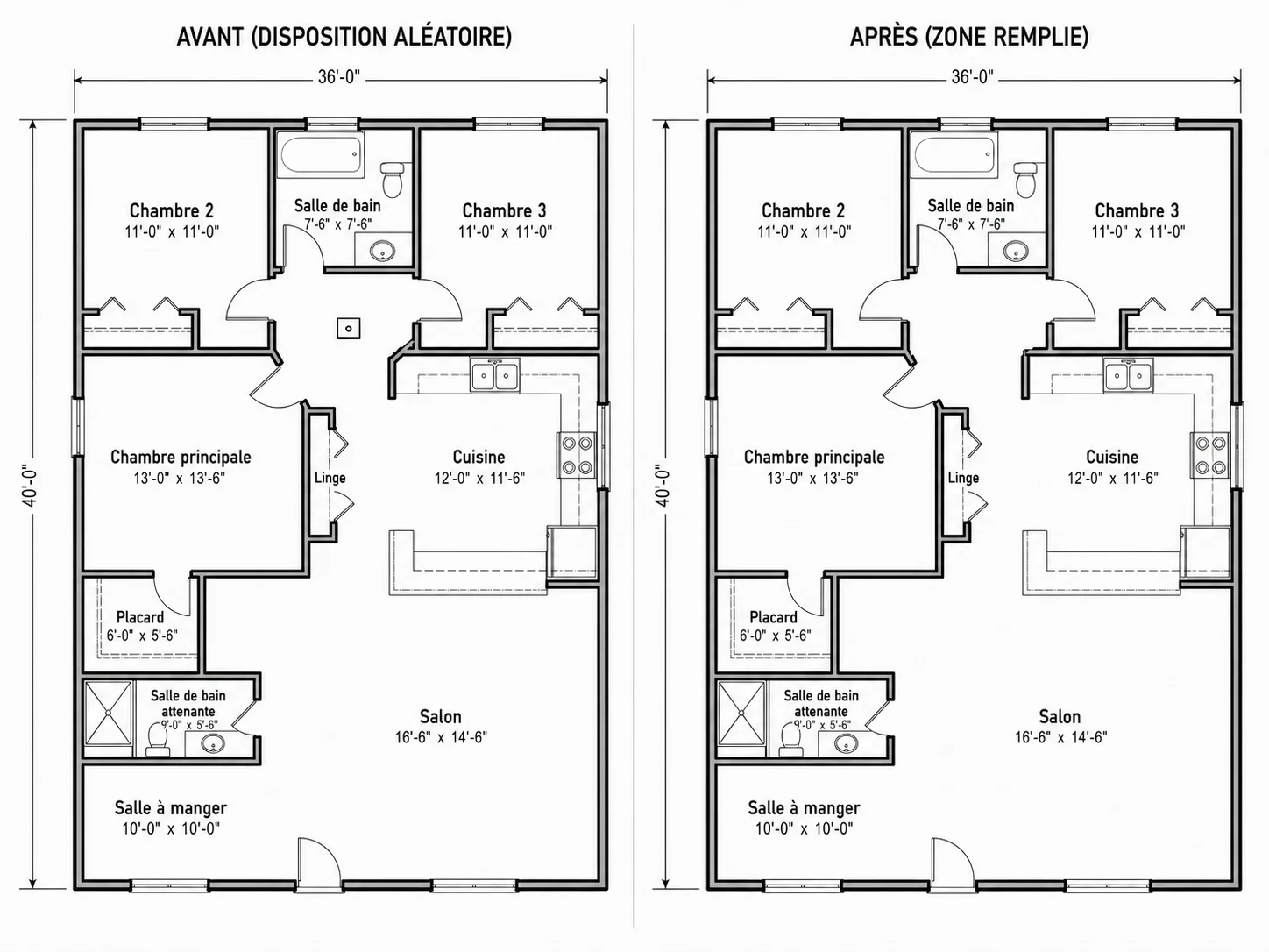 Objet supprimé d'un plan d'étage et zone remplie selon le style environnant