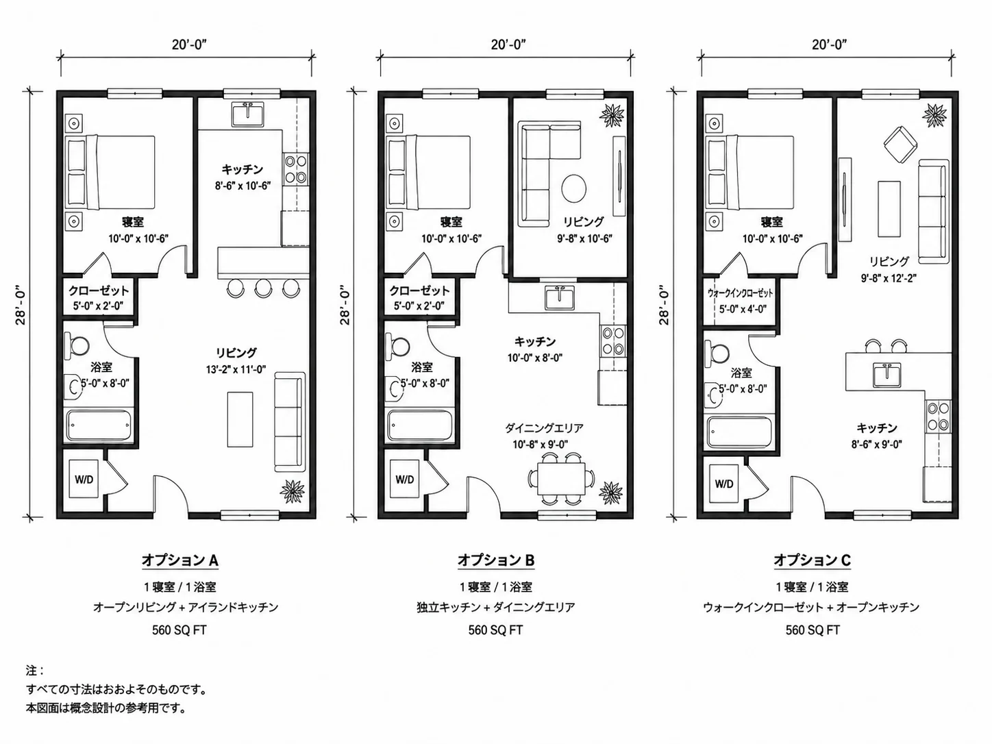 同じ改善指示から最適化ツールによって生成された複数のレイアウトバリエーション