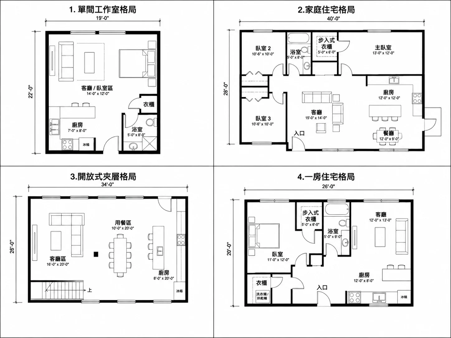 包含家庭住宅與餐廳的 AI 平面圖預設場景選項