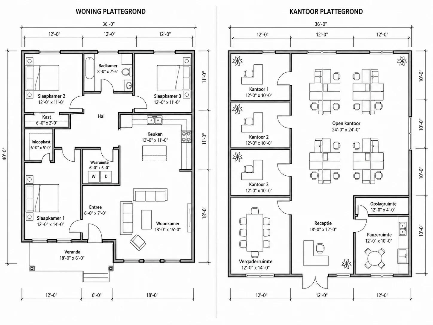 Indeling van een commercieel gebouw naast een residentiële indeling