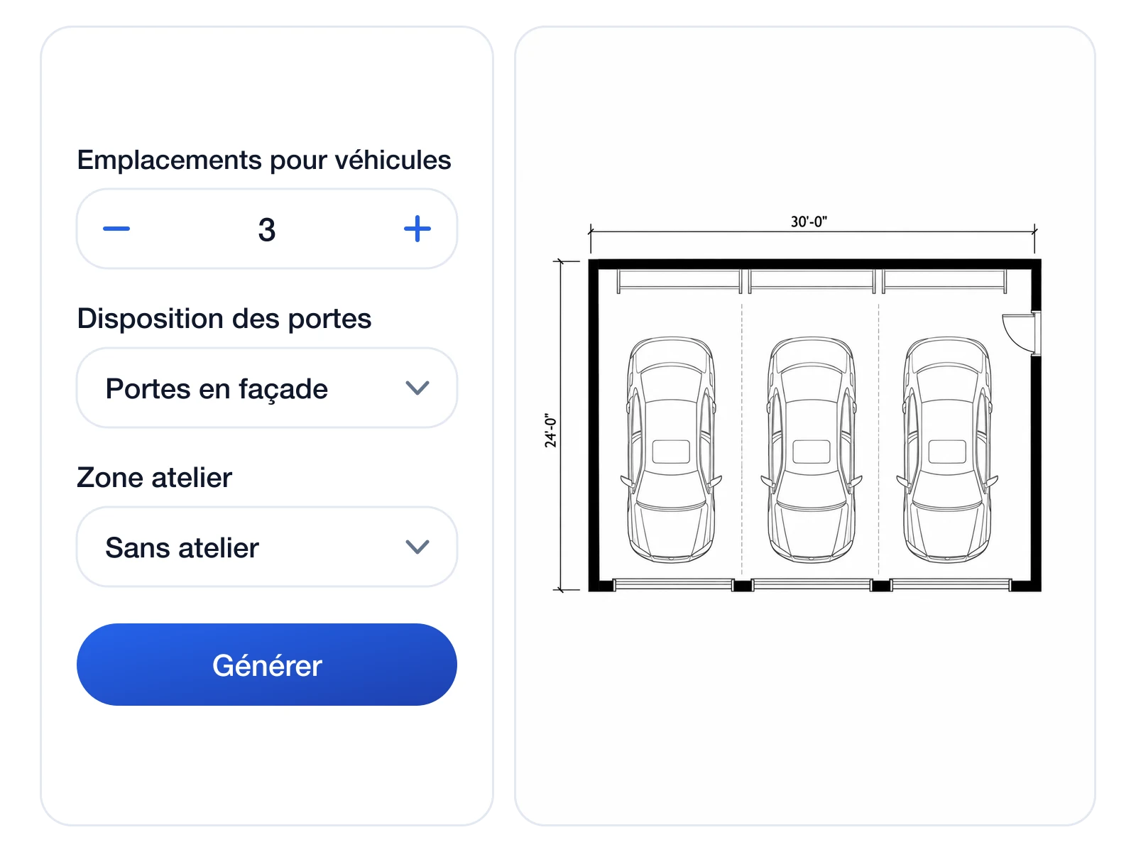 Compteur d'emplacements pour véhicules réglé sur trois à côté d'un plan de garage à trois travées