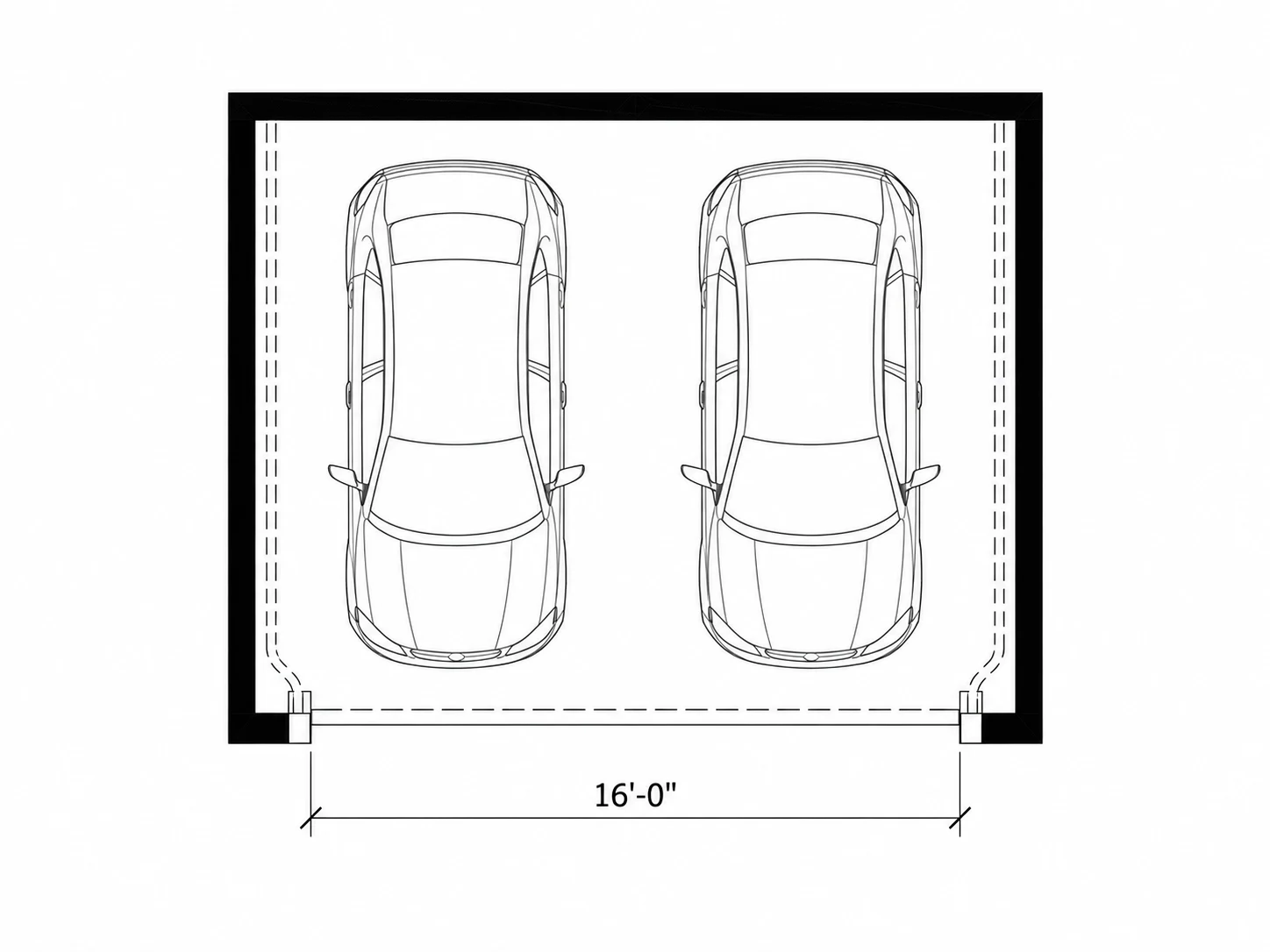 Garage door symbol on a technical plan with the opening width marked