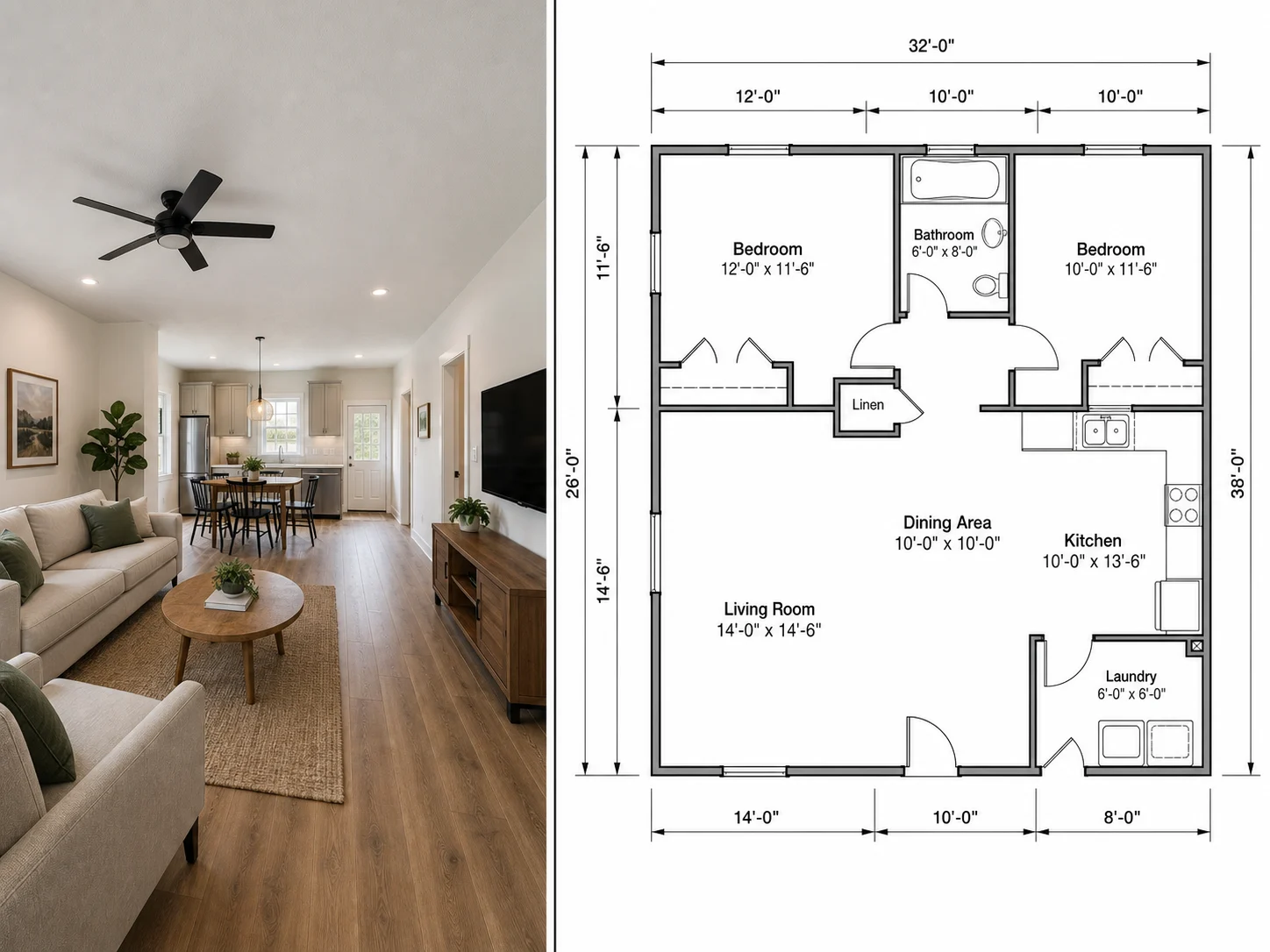 Room photo next to its estimated layout