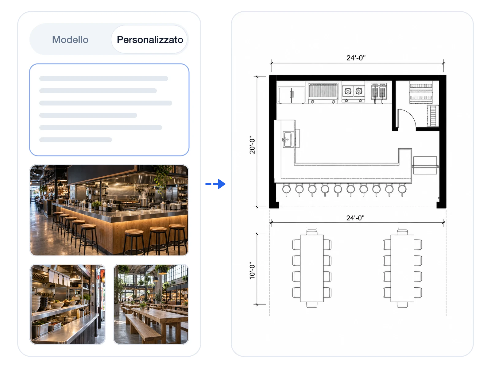 Bozza personalizzata con foto di riferimento accanto al layout generato