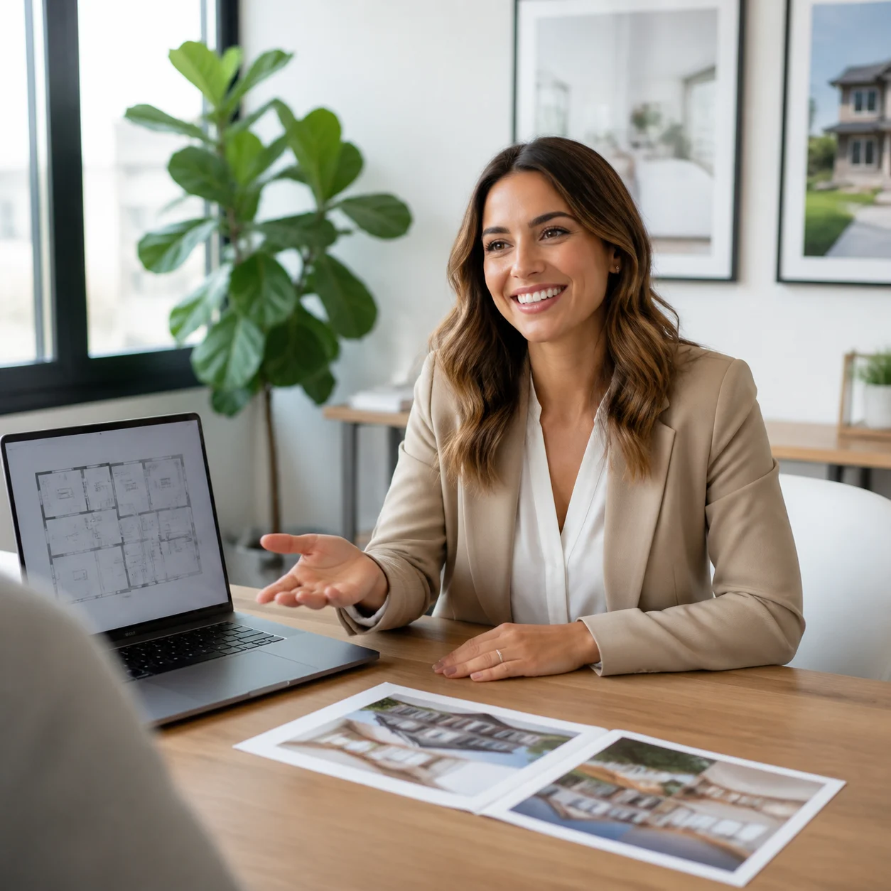 Real estate agent sharing a floor plan video on a listing