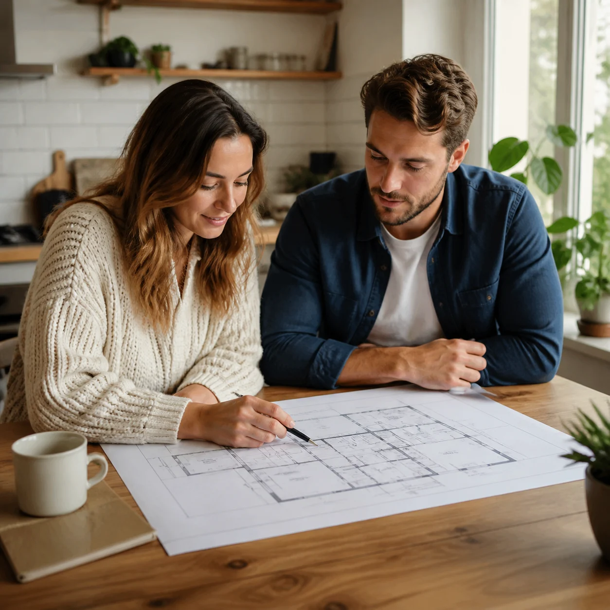 Homeowner reviewing an animated floor plan video before renovation