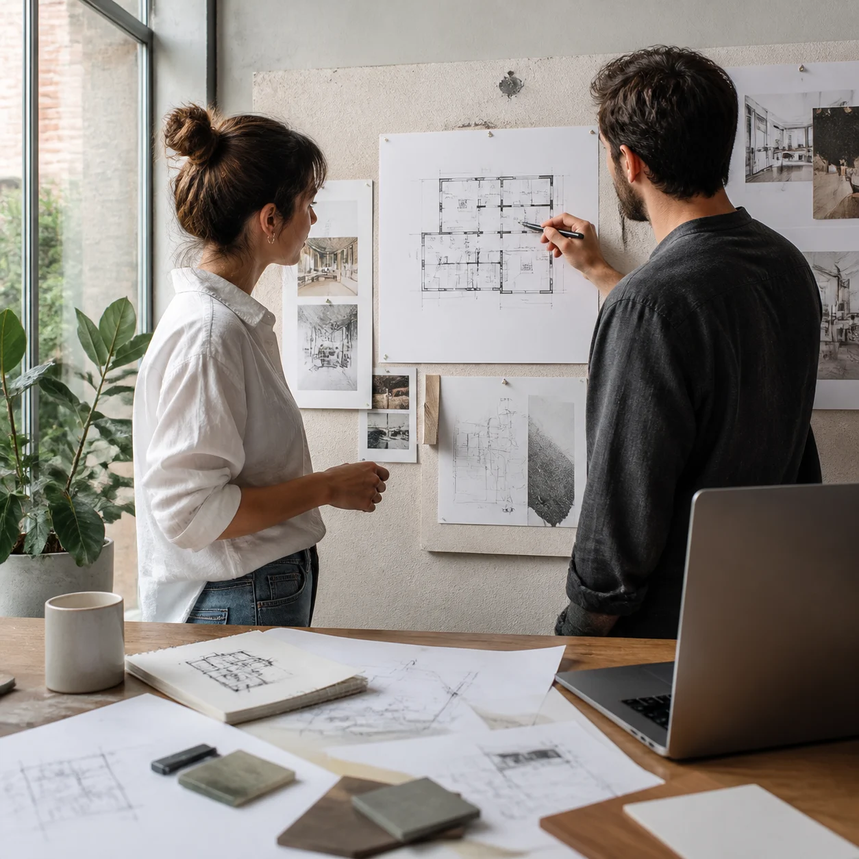 Design studio presenting a floor plan video in a client proposal